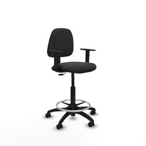 Taburete Isso CP similpiel gris oscuro brazos 1D base poliamida ruedas autofrenantes 50mm