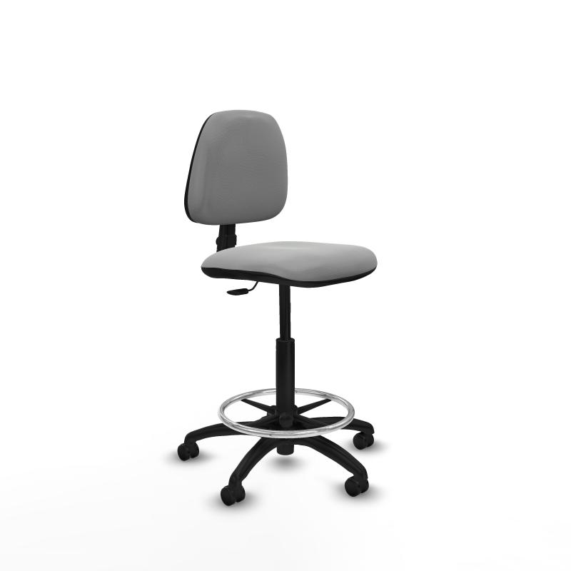 Taburete Isso CP similpiel gris claro sin brazos base poliamida ruedas engomadas 50mm