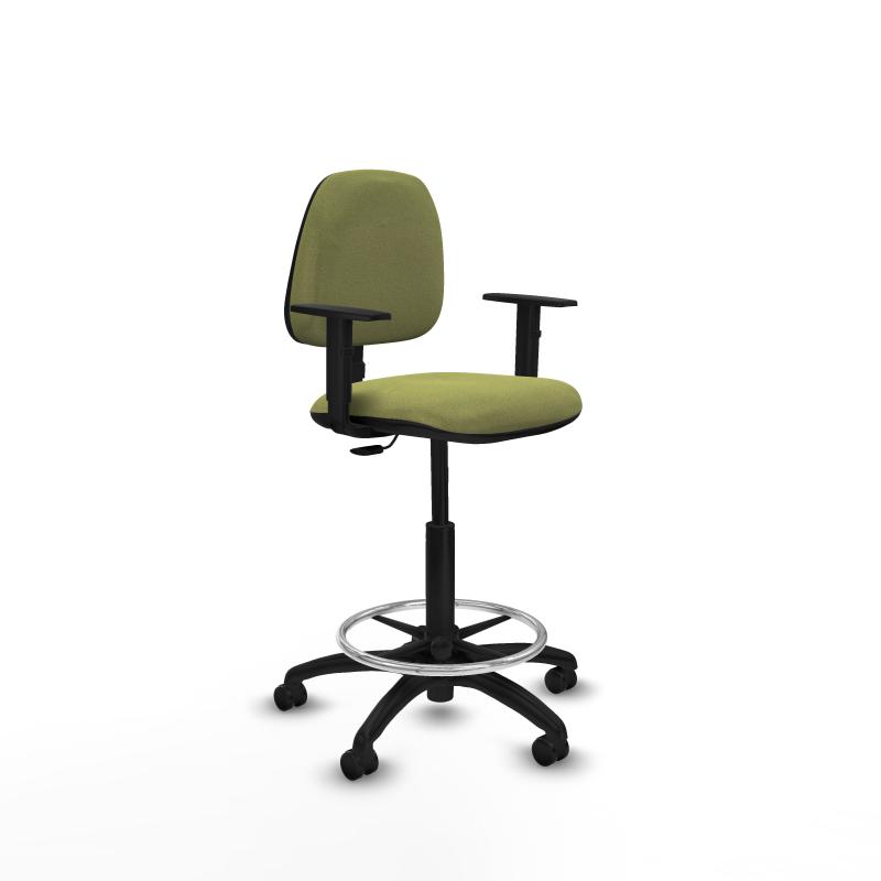 Taburete Isso CP bali verde oliva brazos 1D base poliamida ruedas engomadas 50mm