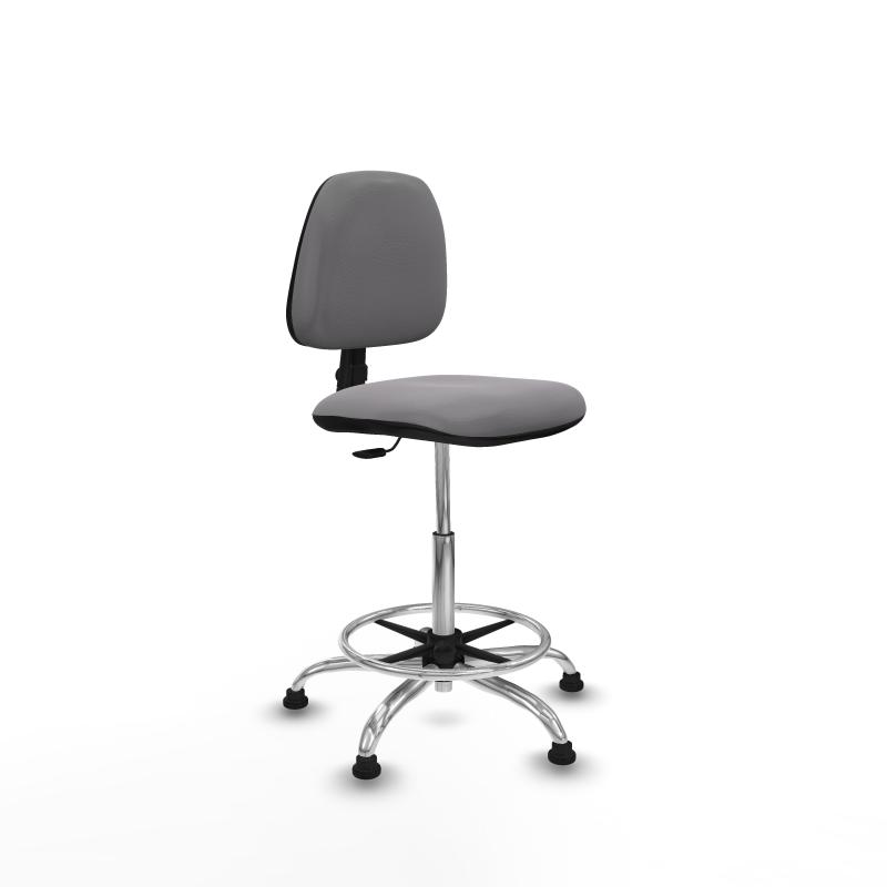 Taburete Isso CP similpiel gris sin brazos base cromada topes
