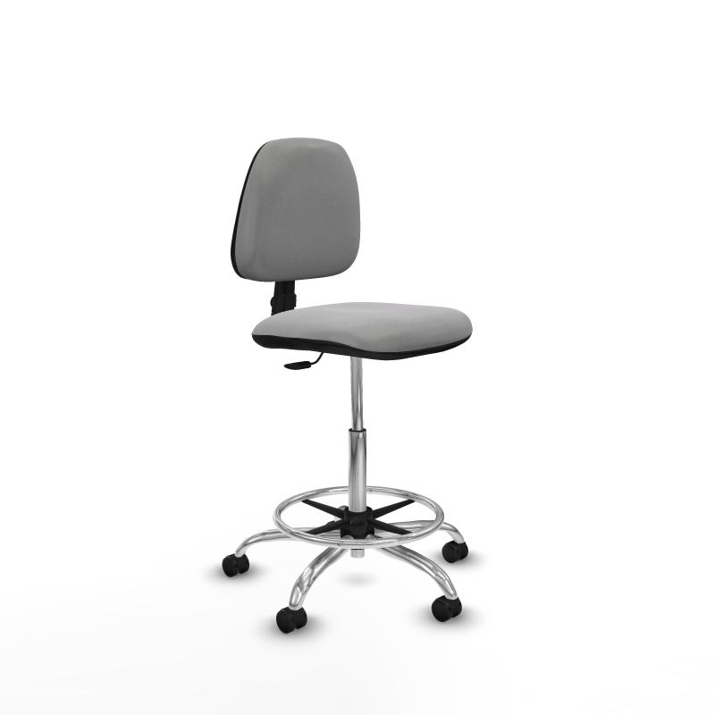 Taburete Isso CP bali gris claro sin brazos base cromada ruedas autofrenantes 50mm