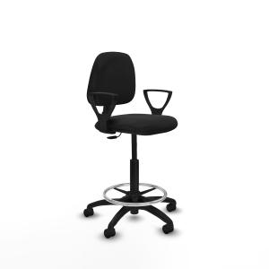 Taburete Isso CP similpiel negro brazos fijos base poliamida ruedas nailon 50mm