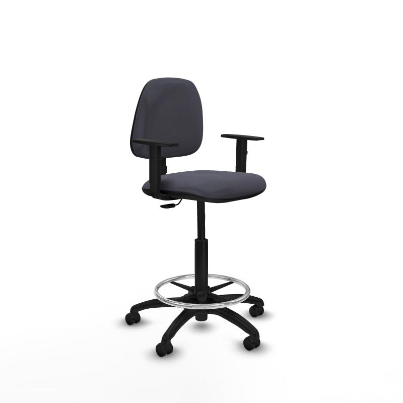 Taburete Isso CP bali gris oscuro brazos 1D base poliamida ruedas engomadas 50mm
