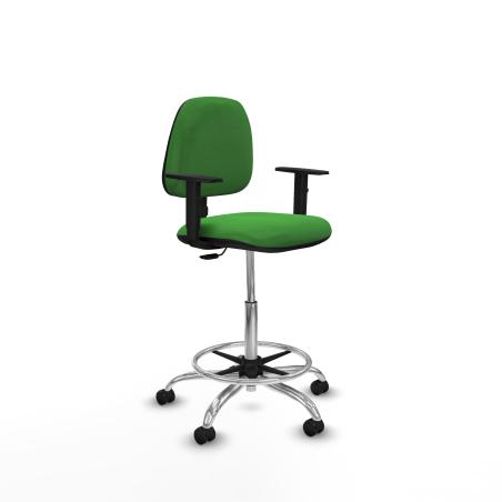 Taburete Isso CP bali verde brazos 1D base cromada ruedas engomadas 50mm