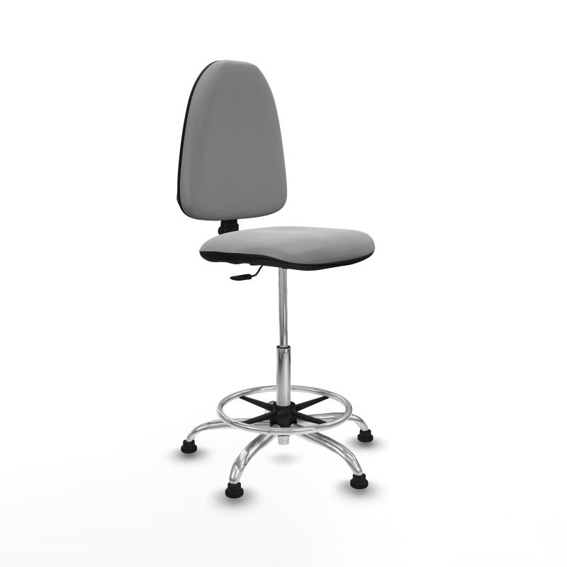 Taburete Aına CP similpiel gris claro base cromada topes