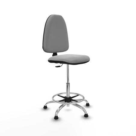 Taburete Aına CP similpiel gris claro base cromada topes