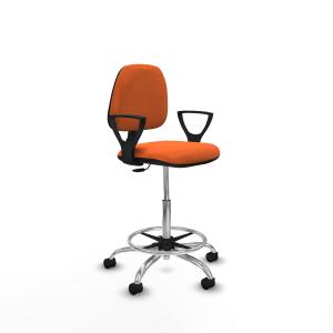 Taburete Isso CP bali naranja brazos fijos base cromada ruedas nailon 50mm