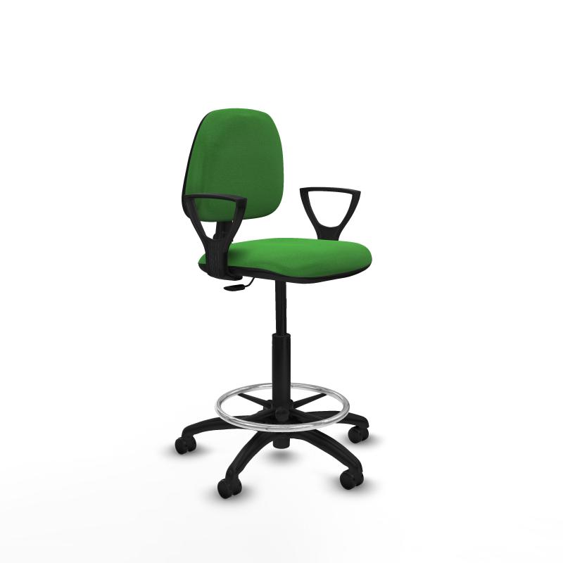 Taburete Isso CP bali verde brazos fijos base poliamida ruedas engomadas 50mm