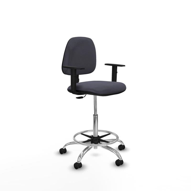 Taburete Isso CP bali gris oscuro brazos 1D base cromada ruedas engomadas 50mm