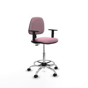 Taburete Isso CP bali rosa brazos 1D base cromada ruedas engomadas 50mm