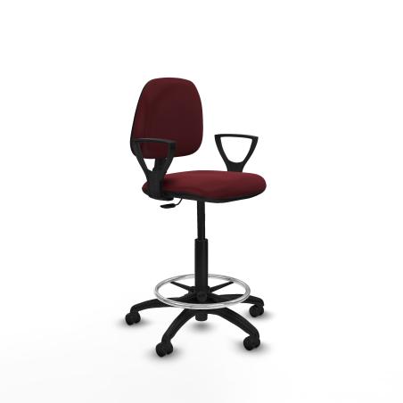 Taburete Isso CP similpiel granate brazos fijos base poliamida ruedas engomadas 50mm