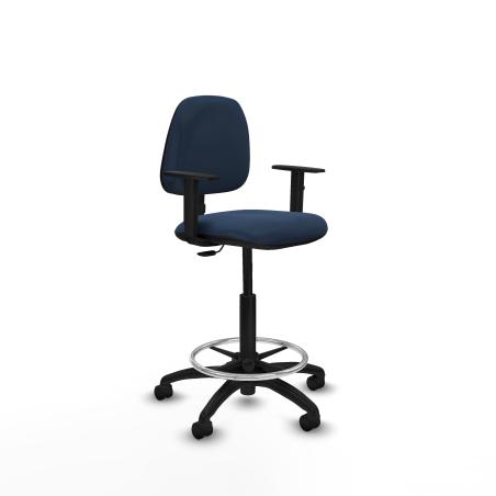 Taburete Isso CP similpiel azul marino brazos 1D base poliamida ruedas nailon 50mm