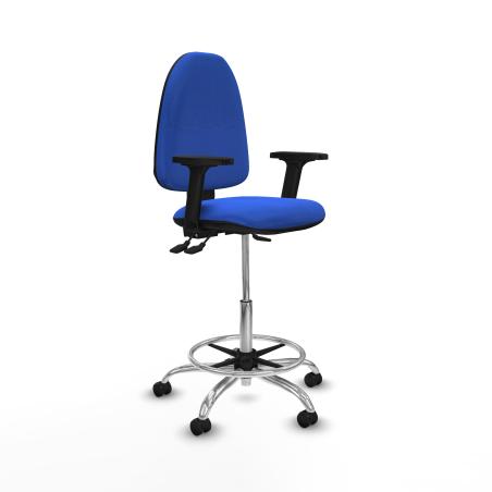 Taburete Aına AS bali azul brazos 2D base cromada ruedas autofrenantes 50mm