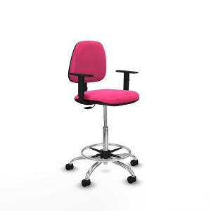 Taburete Isso CP similpiel rosa brazos 1D base cromada ruedas nailon 50mm
