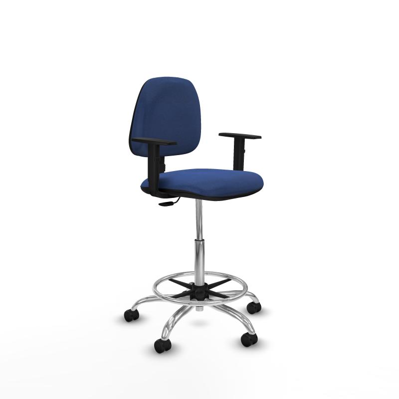 Taburete Isso CP bali azul marino brazos 1D base cromada ruedas autofrenantes 50mm