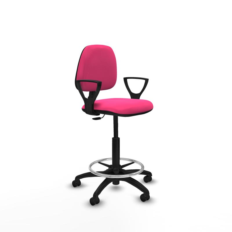 Taburete Isso CP similpiel rosa brazos fijos base poliamida ruedas engomadas 50mm