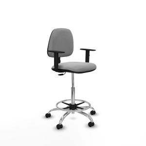 Taburete Isso CP bali gris claro brazos 1D base cromada ruedas autofrenantes 50mm