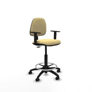 Taburete Isso CP similpiel crema brazos 1D base poliamida ruedas engomadas 50mm