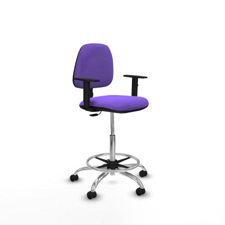 Taburete Isso CP bali lila brazos 1D base cromada ruedas engomadas 50mm