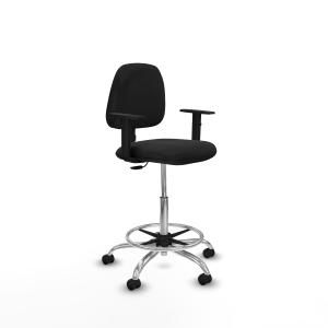 Taburete Isso CP similpiel negro brazos 1D base cromada ruedas engomadas 50mm