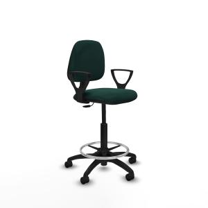 Taburete Isso CP similpiel verde botella brazos fijos base poliamida ruedas nailon 50mm