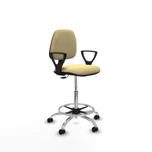 Taburete Isso CP similpiel crema brazos fijos base cromada ruedas engomadas 50mm