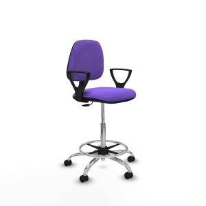 Taburete Isso CP bali lila brazos fijos base cromada ruedas engomadas 50mm