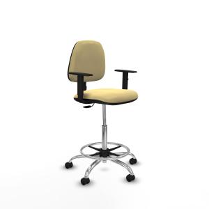 Taburete Isso CP similpiel crema brazos 1D base cromada ruedas autofrenantes 50mm