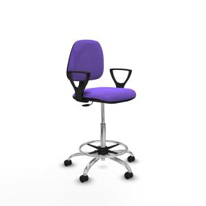 Taburete Isso CP bali lila brazos fijos base cromada ruedas autofrenantes 50mm