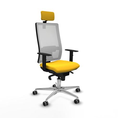 Horna sincro malla blanca similpiel amarillo brazos 1D base aluminio cabecero 2D ruedas 65mm engomadas
