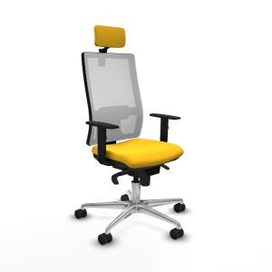 Horna sincro malla blanca similpiel amarillo brazos 1D base aluminio cabecero 2D ruedas 65mm nailon