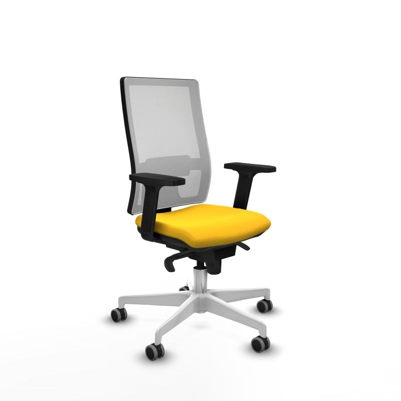 Horna sincro malla blanca similpiel amarillo brazos 2D base blanca ruedas 65mm engomadas