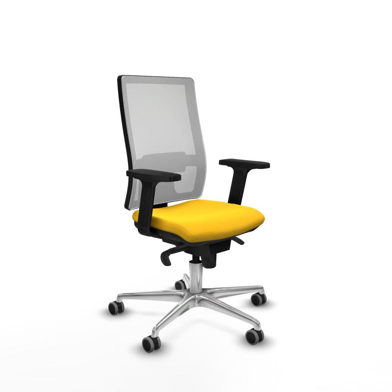 Horna sincro malla blanca similpiel amarillo brazos 2D base aluminio ruedas 65mm engomadas