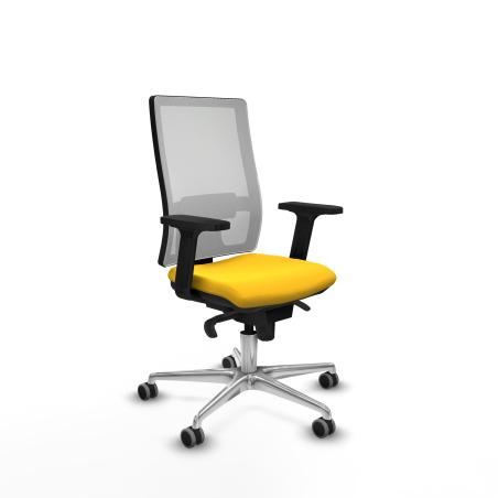 Horna sincro malla blanca similpiel amarillo brazos 2D base aluminio ruedas 65mm engomadas
