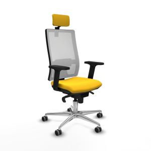 Horna sincro malla blanca similpiel amarillo brazos 2D base aluminio cabecero 2D ruedas 65mm engomadas