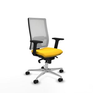 Horna sincro malla blanca similpiel amarillo brazos 2D base aluminio ruedas 65mm nailon