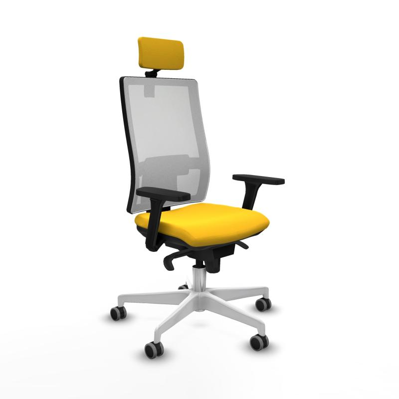 Horna sincro malla blanca similpiel amarillo brazos 3D base blanca cabecero 2D ruedas 65mm engomadas