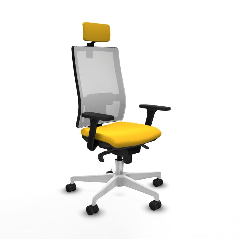 Horna sincro malla blanca similpiel amarillo brazos 3D base blanca cabecero 2D ruedas 65mm nailon