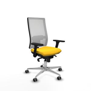 Horna sincro malla blanca similpiel amarillo brazos 3D base aluminio ruedas 65mm engomadas