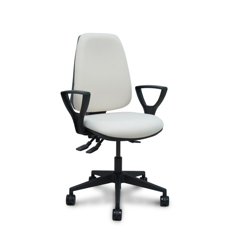 Silla Elche asincro bali blanco brazos fijos base piramidal ruedas de nailon de 65mm