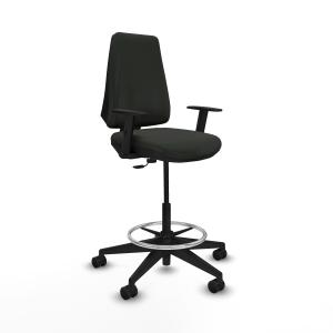 Taburete Elche CP bali negro brazos 1D base piramidal ruedas 65mm nailon