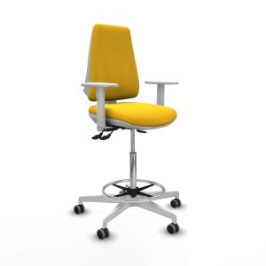 Taburete Elche blanco AS similpiel amarillo brazos blancos base blanca ruedas 65mm engomadas