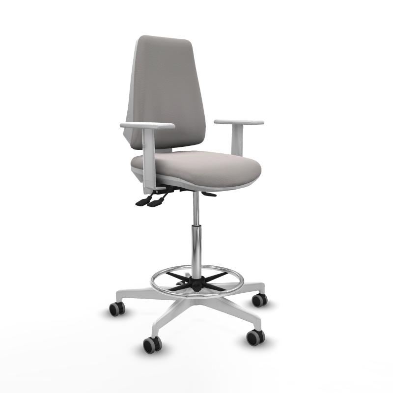 Taburete Elche blanco AS similpiel blanco brazos blancos base blanca ruedas 65mm engomadas