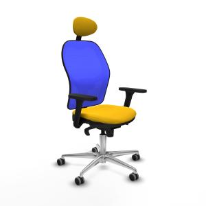 Jorquera sincro malla azul bali amarillo brazos 3D base aluminio cabecero fijo ruedas 65mm engomada