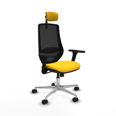 Mardos sincro similpiel amarillo brazos 3D base aluminio ruedas 65mm nailon cabecero 2D