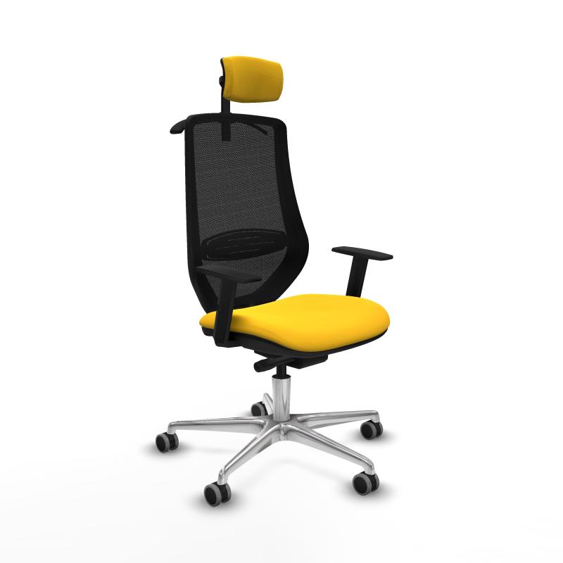 Mardos traslack similpiel amarillo brazos 1D base aluminio ruedas 65mm engomadas cabecero 2D perchero