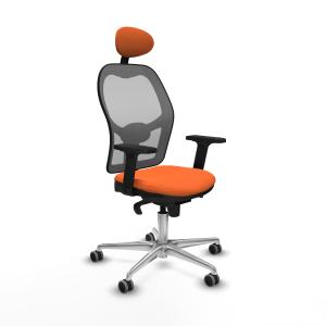 Jorquera sincro malla gris bali naranja brazos 2D base aluminio cabecero fijo ruedas 65mm engomada