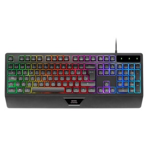 Mars Gaming MK124, Teclado Ergonómico H-Mech, Reposamuñecas Integrado, Iluminación FRGB Rainbow, Teclado Gaming Antighosting