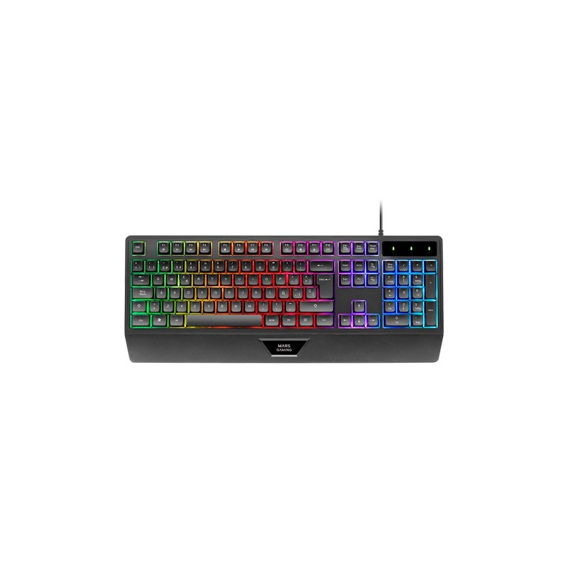 Mars Gaming MK124, Teclado Ergonómico H-Mech, Reposamuñecas Integrado, Iluminación FRGB Rainbow, Teclado Gaming Antighosting