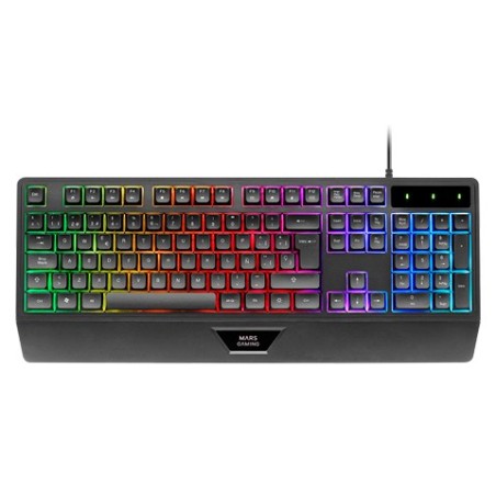 Mars Gaming MK124, Teclado Ergonómico H-Mech, Reposamuñecas Integrado, Iluminación FRGB Rainbow, Teclado Gaming Antighosting
